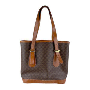 Celine Macadam Leather Handbag Brown Gold